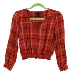 Sanctuary Plaid Top Women XS Orange Boho Bohemian Cottagecore Countryside Rustic